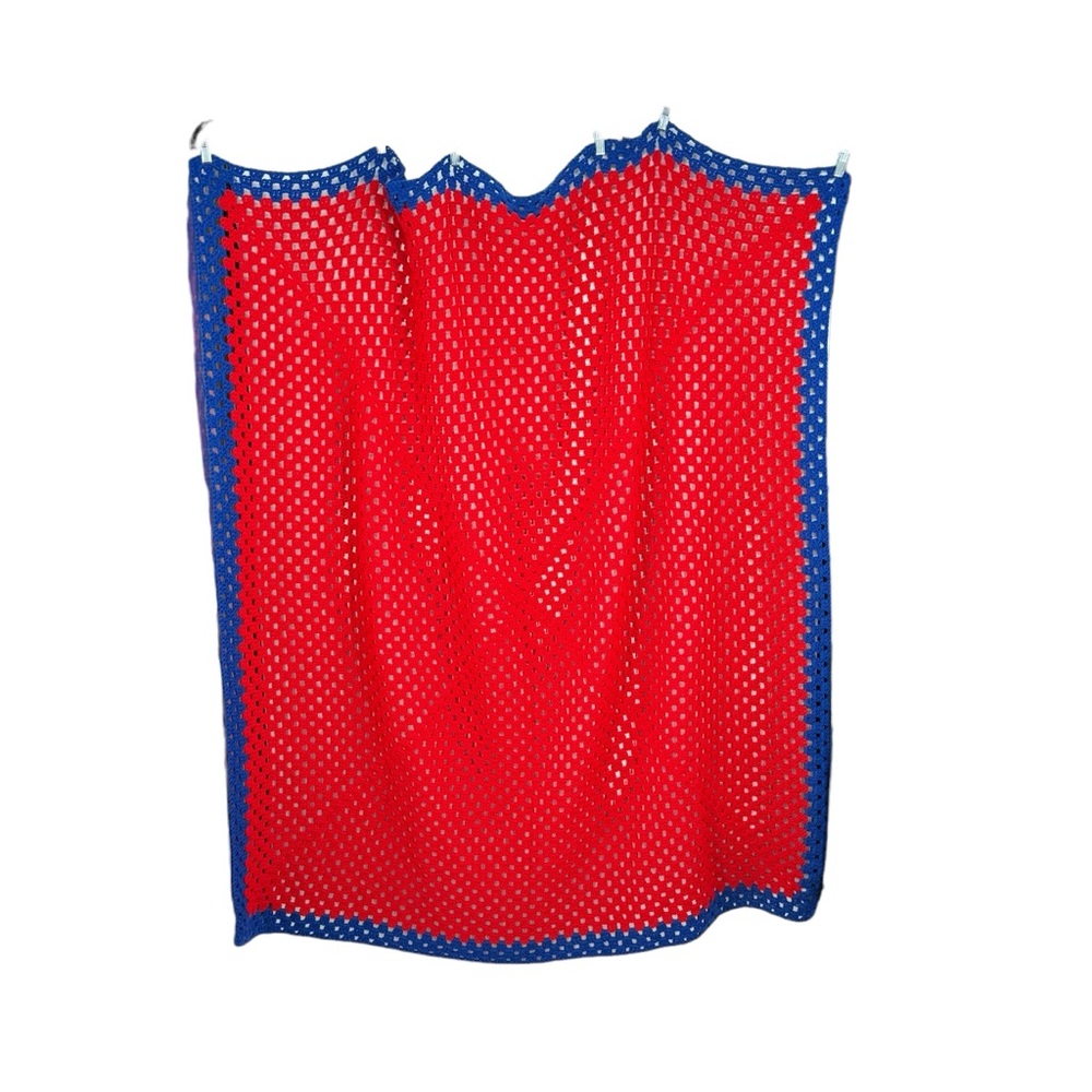 *Beautiful Hand Made Red and Blue Crocheted Blanket